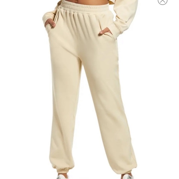NWT WEWOREWHAT x REVOLVE Brushed Back Terry Cream Joggers, Large - Picture 3 of 10